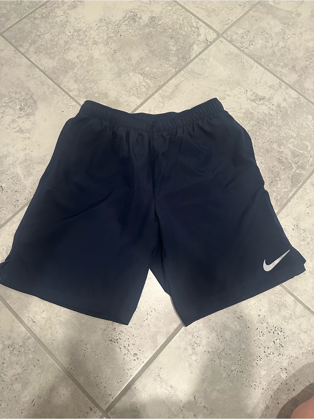 Nike Dark Navy Athletic Shorts with White Swoosh